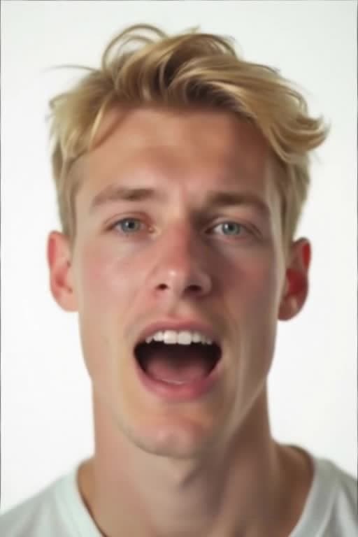 Radiant Laughter: Blond Man's Gaze to the Sky